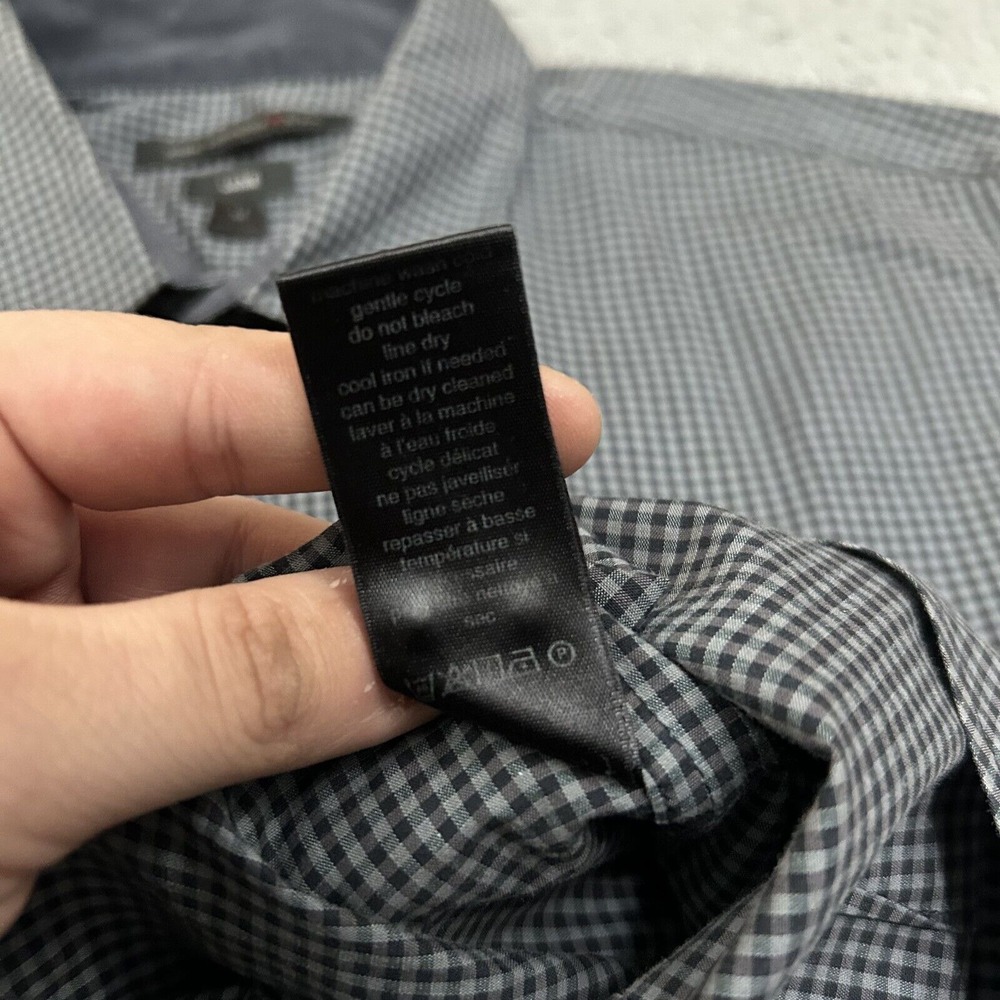 John Varvatos Shirt Mens Medium Gray‎ Black Gingham Plaid Luxe Button Up Adult - Picture 8 of 11